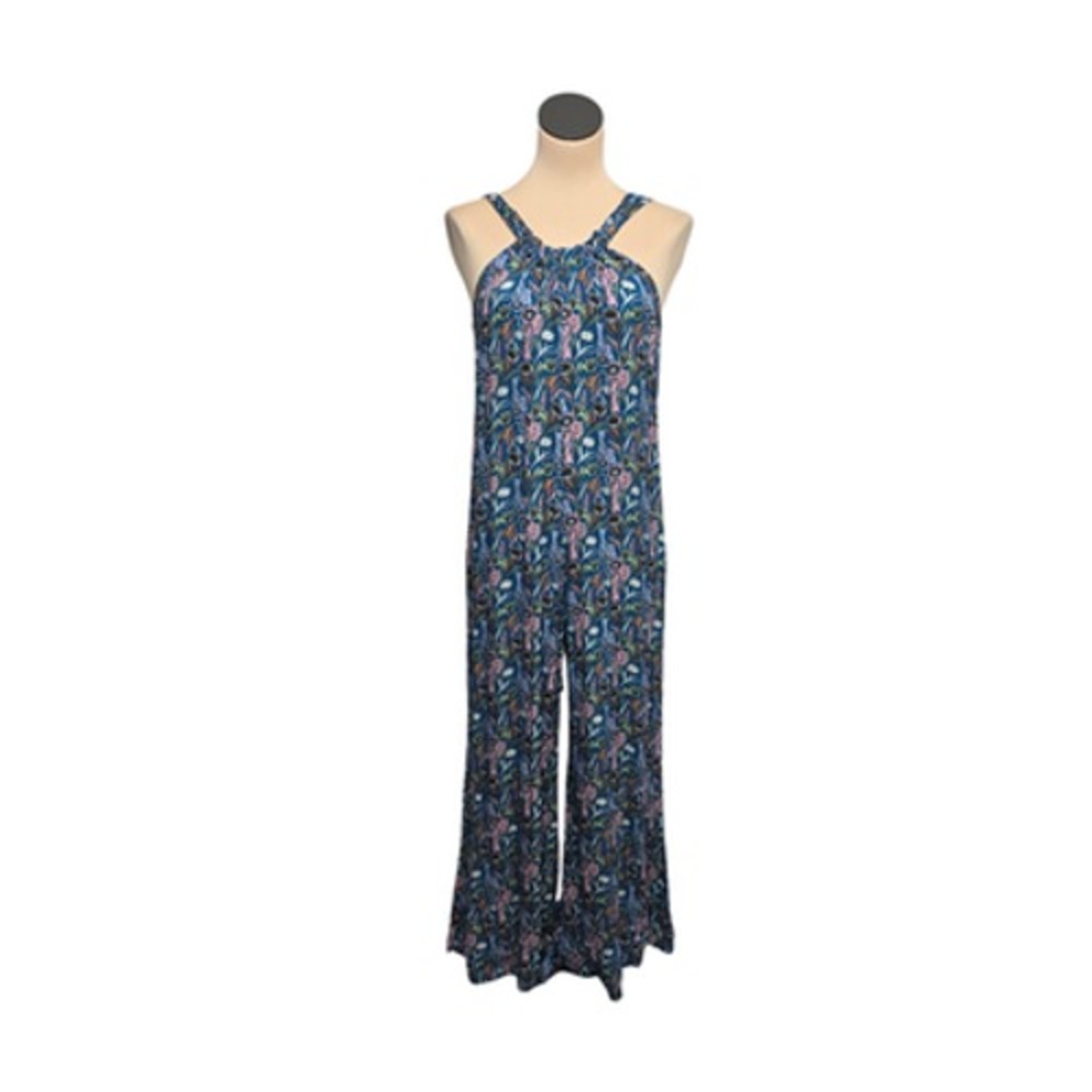 Corey Lynn Calter Jumpsuit Womens XS Blue Pink Floral Wide‎ Leg Strappy Backless